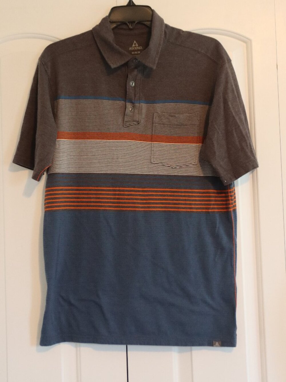 Ascend Short Sleeve Men's Striped Polo Grey/Blue/Orange Size Medium